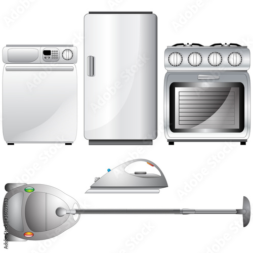 Vector: Set of realistic, detailed household appliances Set of realistic, detailed household appliances