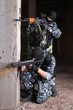 Terrorists in black masks with guns