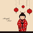 japanese kokeshi doll with hanging lanterns