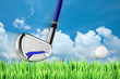 Playing golf in sunny day. With motion blur effect.
