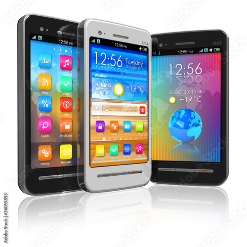Illustration: Set of touchscreen smartphones Set of touchscreen smartphones
