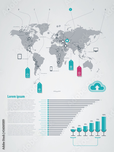 Vector: infographics element with a map of the world infographics element with a map of the world