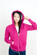 attractive asian woman listening music