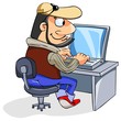 Vektor: Cartoon man typing on keyboard, looking at laptop screen. Cartoon man typing on keyboard, looking at laptop screen.