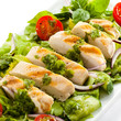 Vegetable salad with roasted chcicken meat
