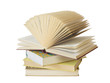 stack of vintage books isolated on white background, w.opened bo stack of vintage books isolated on white background, w.opened bo