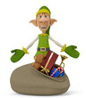 elf the santa helper cartoon with a bag full of gifts