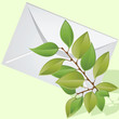 The branch lies on an envelope. The branch lies on an envelope.