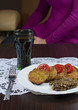 potato pancakes with mushrooms and cola
