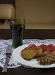 potato pancakes with mushrooms and cola