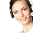 Support phone operator in headset, isolated