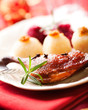 Roasted duck leg with potato dumplings for Christmas