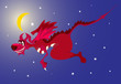Photo : Dragon red in the star sky, vector