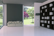 Interno con divano e libreria