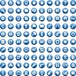 Blue buttons and signs