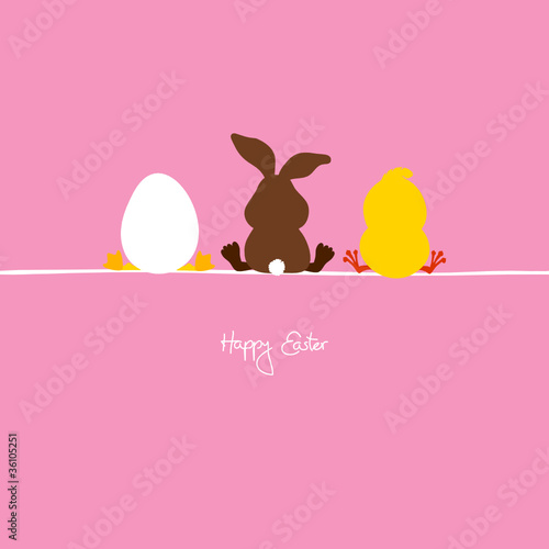 Vektor: Easter Bunny, Egg & Chick Pink Easter Bunny, Egg & Chick Pink