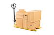 A fork pallet truck stacker with stack of boxes