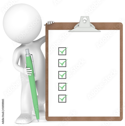 Illustration: 3D little human character holding a Clipboard and Pen 3D little human character holding a Clipboard and Pen