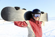 Female snowboarder on the snowhill.