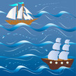 The ships among the big waves The ships among the big waves