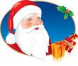 Santa Claus oval frame, Christmas presents, Holly