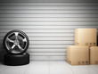 Garage with car spare parts