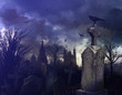 Photo: Night scene in a spooky graveyard Night scene in a spooky graveyard