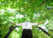 relaxed businessman stand in the forest relaxed businessman stand in the forest