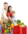 Happy family with a shopping cart.