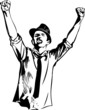 a the guy in the hat raised his hands and shouts a the guy in the hat raised his hands and shouts