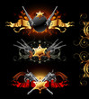 set of ornamental golden frames with guns set of ornamental golden frames with guns