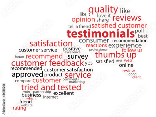 Vektor: TESTIMONIALS Tag Cloud (customer satisfaction feedback) TESTIMONIALS Tag Cloud (customer satisfaction feedback)