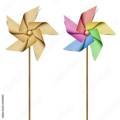 Illustration: windmill recycled papercraft background windmill recycled papercraft background