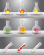 Laboratory flasks with different things inside Laboratory flasks with different things inside