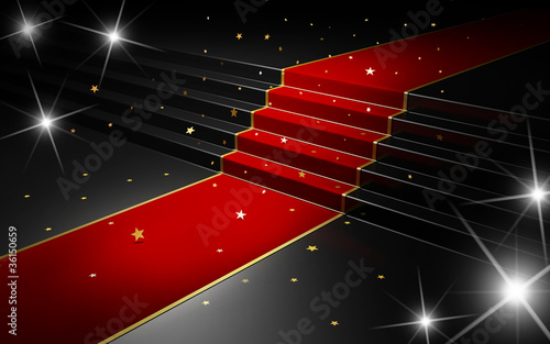 Illustration: Falling stars on the red carpet with flash lights from cameras Falling stars on the red carpet with flash lights from cameras