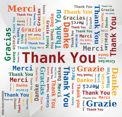 Vector: Merci - Thank you - Danke - Grazie - Gracias / Nuage de Mots Merci - Thank you - Danke - Grazie - Gracias / Nuage de Mots