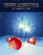 Sparklers and Christmas baubles in snowdrift