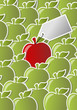 Red and green apple icon with label. One of a kind.
