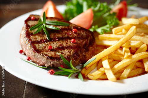 Photo: Grilled beefsteak with french fries Grilled beefsteak with french fries