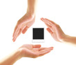 Female hands in recycling shape with old photo frame Female hands in recycling shape with old photo frame