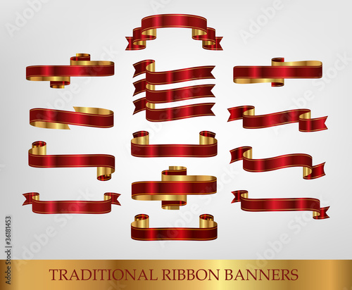 Vektor: Collection of Red Ribbons and banners Collection of Red Ribbons and banners
