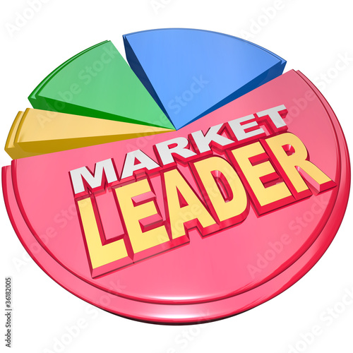 Illustration: Market Leader - Biggest Slice Portion of Pie Chart Shares Market Leader - Biggest Slice Portion of Pie Chart Shares