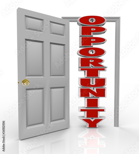 Illustration: Opportunity Knocks Door Opens to New Growth and Chances Opportunity Knocks Door Opens to New Growth and Chances