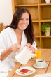 Breakfast at home happy woman with coffee Breakfast at home happy woman with coffee
