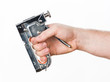 hand with staple gun