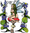 Tiny forest naked elf siting on mushroom top Tiny forest naked elf siting on mushroom top