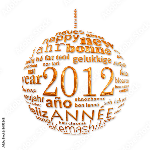 Illustration: 2012, boule dorée dans toutes les langues 2012, boule dorée dans toutes les langues