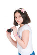 girl with sun glasses on a white background