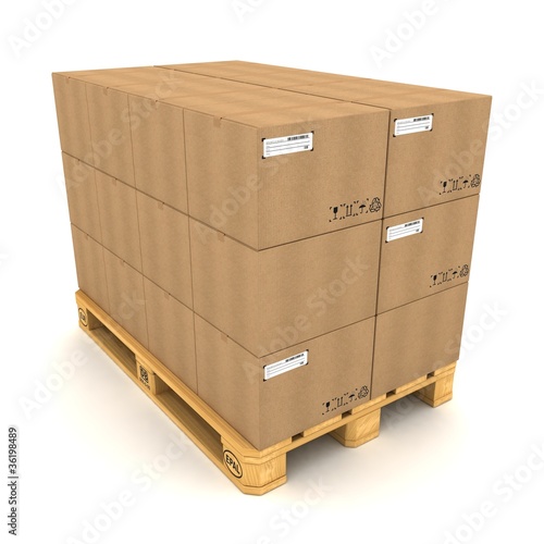 Illustration: Cardboard boxes on pallet on white background Cardboard boxes on pallet on white background