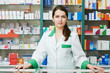 Pharmacy chemist woman in drugstore